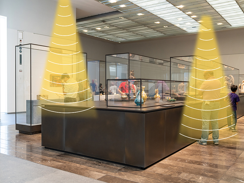 展廳定向揚聲器，定向發聲示意圖