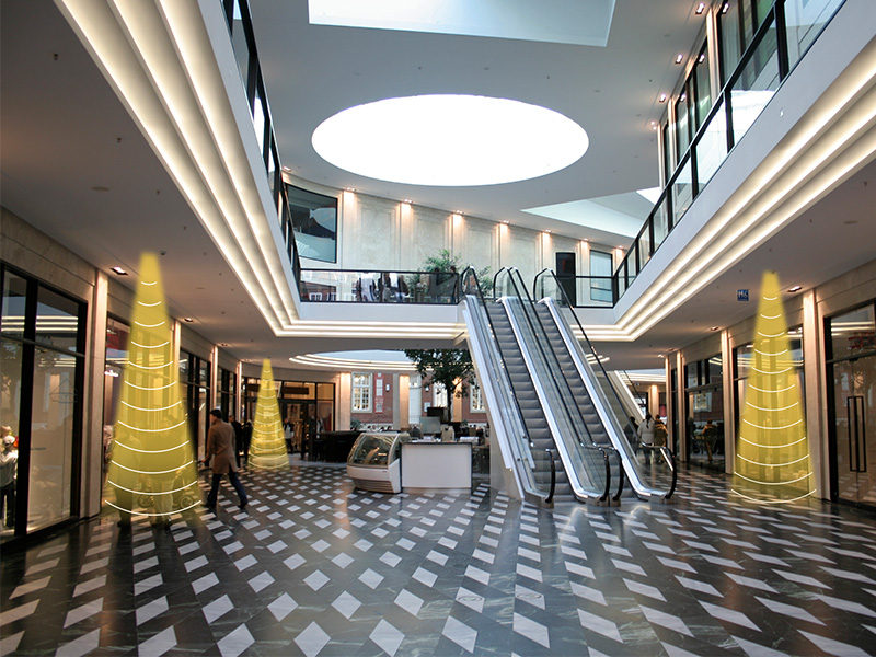 商場定向揚聲器，定向發聲示意圖