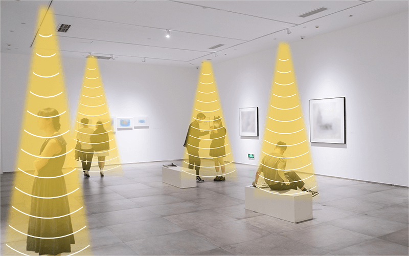 畫廊展覽，利用定向音箱，實現聲音分區，互不干擾