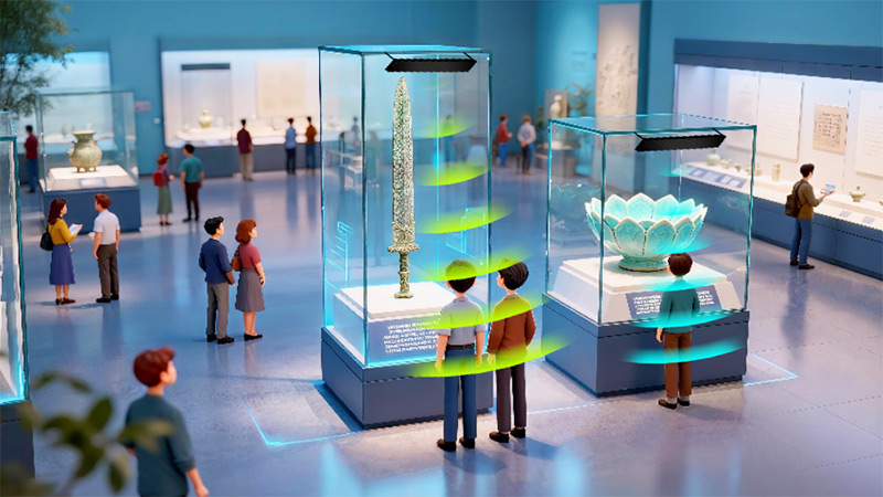 展覽館的清聽聲學定向發聲技術示意圖