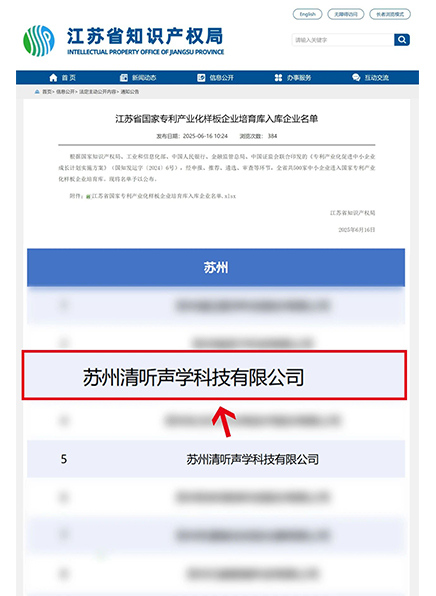 清聽(tīng)聲學(xué)入選國(guó)家專利產(chǎn)業(yè)化樣板企業(yè)